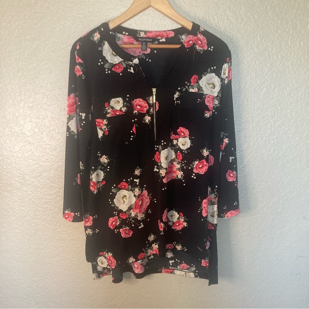 Ellen Tracy Bohemian Feminine Blouse Women’s Size Large Floral Soft Stretch